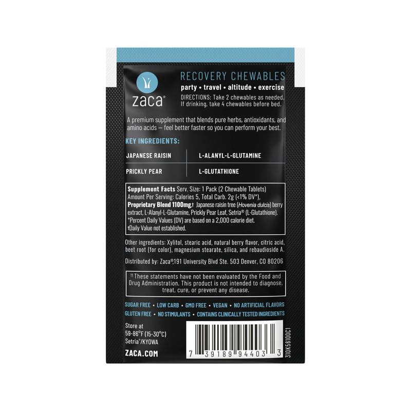 [Australia] - Zaca Recovery Chewable Supplement | Hydration + Recovery | Party, Travel, Exercise & Altitude | Sugar Free & Gluten Free | Mixed Berry, 6 Packs = 12 Tablets 2 Count (Pack of 6) 
