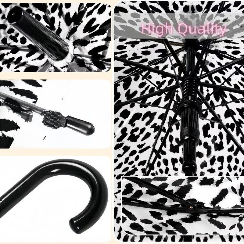 2Pack Clear Windproof Bubble Stick Umbrella, Auto Open Rainproof Transparent Umbrella for Adult Boys and Girls, Lightweight Wind and Rain Protection, Dome Canopy leopard-print 2pcs