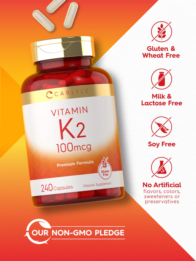 [Australia] - Carlyle Vitamin K2 Supplement 100 mcg | K2 MK-4 | 240 Capsules | Non-GMO & Gluten Free 