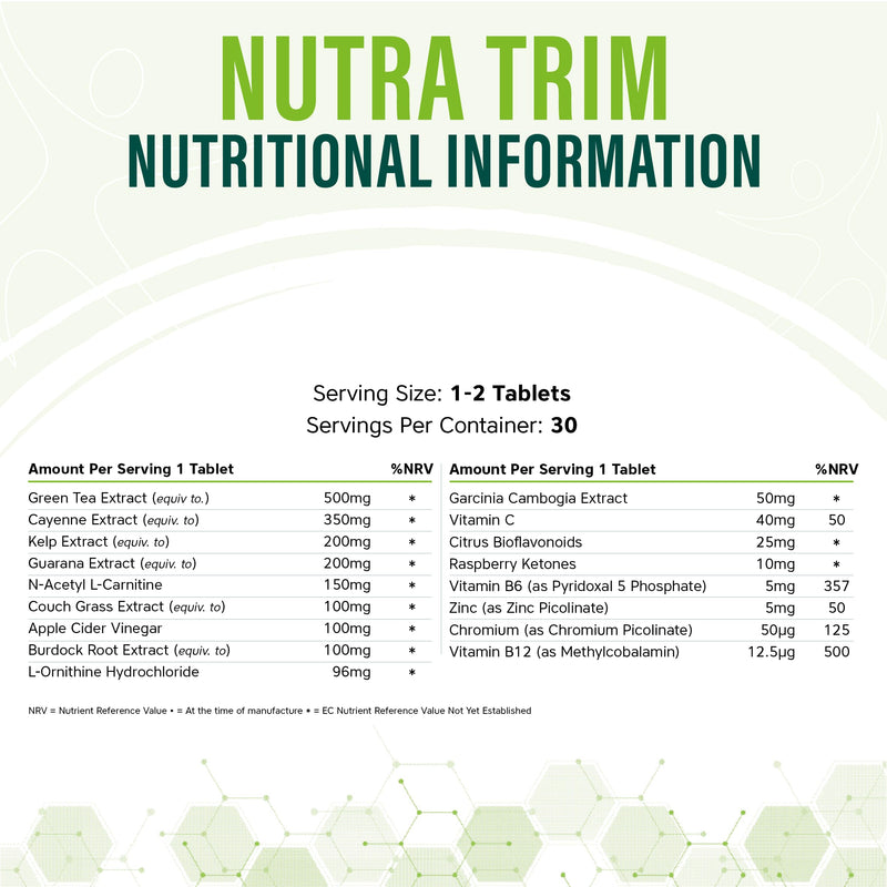 NUTRATRIM - Weight Management Supplement | Slimming Tablets - 30 Tablets - Helps Achieve Weight Goals & Digestion | with Raspberry Ketones, Apple Cider Vinegar & Green Tea - Vegan - NutraVit