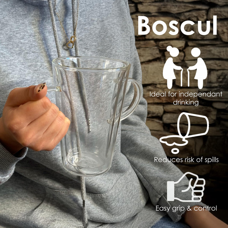 Two Handled Mugs Comes in 2 Pack, Borosilicate Double Wall Latte Glasses 400ml, Designed for Dignity, Weak Grip, Elderly, Arthritis, Disability, Alzheimers, Lightweight