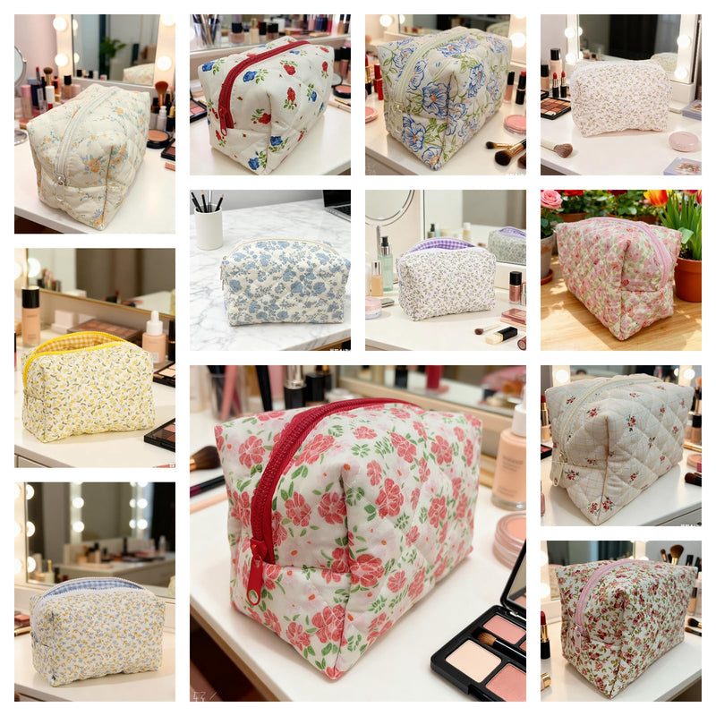12 PCS Cotton Quilted Makeup Bags Bulk with Zipper-Graduation Gifts Floral Bridesmaid Gifts Cosmetic Makeup Pouch Birthday Gifts for Women/Mothers Day/Teacher Appreciation Gift (12 Pack) 12 PACK