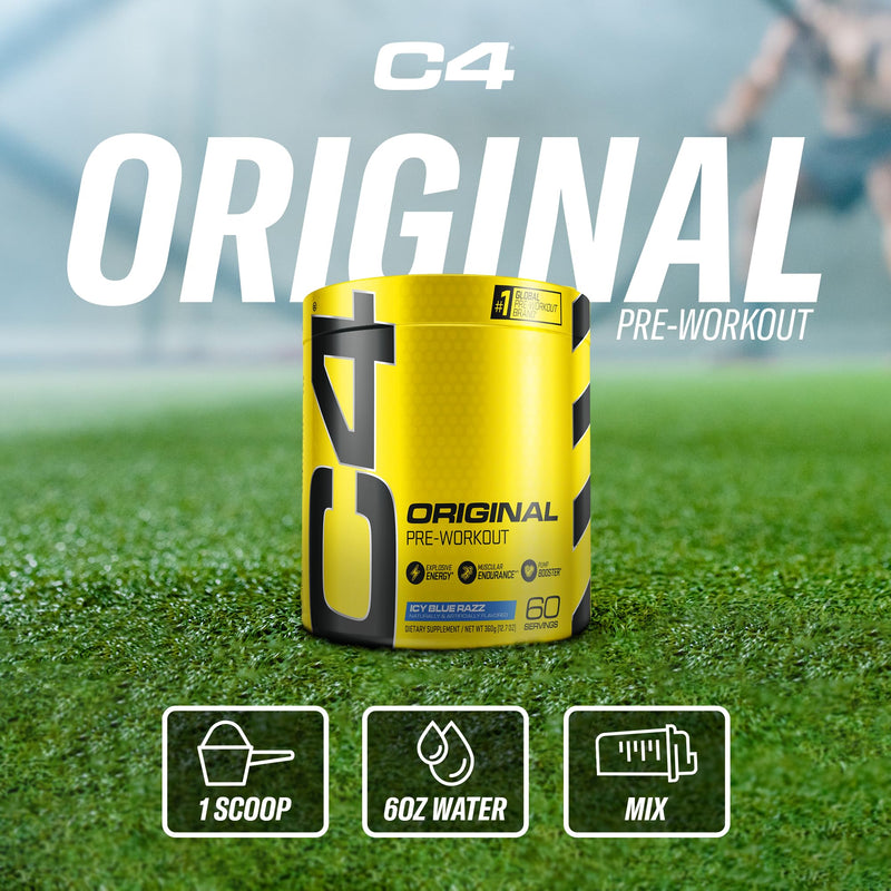 C4 Original Pre Workout Powder with 150mg Caffeine, 60 Servings Blue Raspberry 12.7 Ounce (Pack of 1)