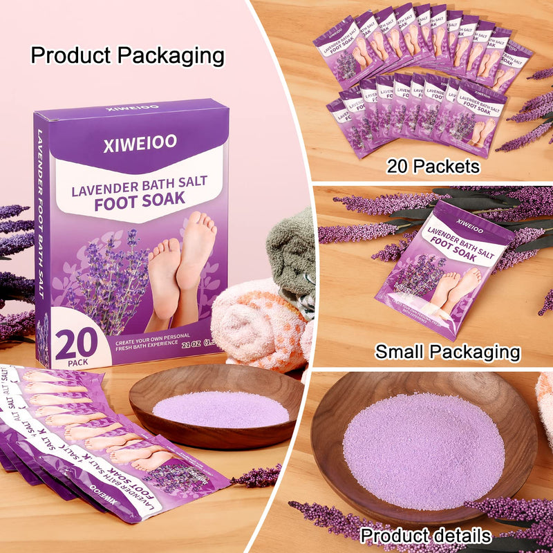 20 Pack Foot Soak Salts kit Epsom Lavender Pedicure Tea Tree Oil | Foot Bath- 20 Pack Bath sea Salts pedicure foot spa soak Products kit 21 oz Tea Tree Oil feet soak Athletes Callus Remover 20PCS SET