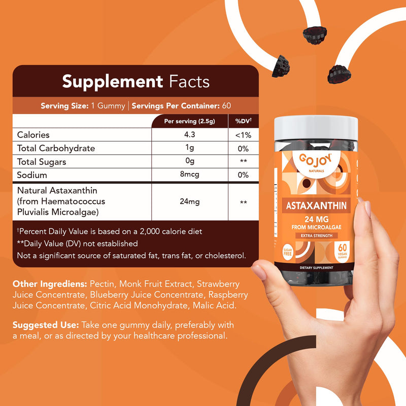 [Australia] - Chewable Astaxanthin Gummies - Natural Astaxanthin 24mg Antioxidant Supplement - Vegan, Non-GMO, Sugar-Free, Gluten-Free, Soy-Fee, 3rd Party Lab Tested - 2 Month Supply (60 Gummies) 
