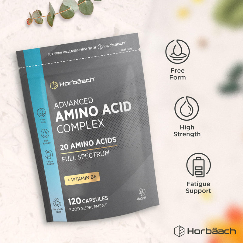 Amino Acid Supplement | Full Spectrum Complex | All BCAA & EAA Including Lysine & Arginine | All 20 Amino Acids | Free Form & Vegan | by Horbaach