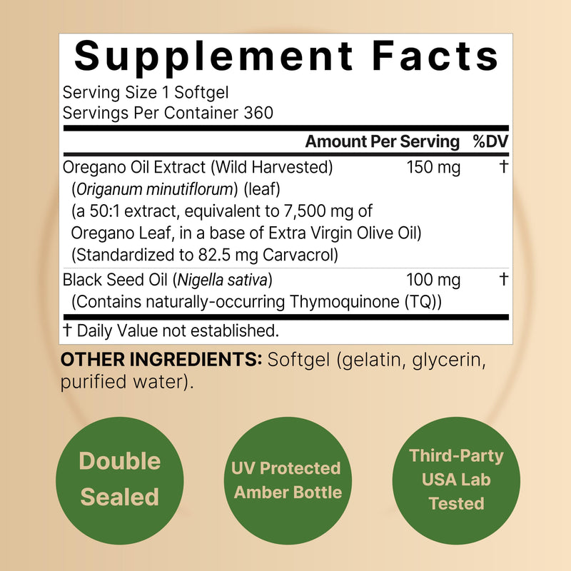 [Australia] - NatureBell Oregano Oil 7,500mg with Black Seed Oil, 360 Softgels | 360-day Supply Essential Oils for Immune Health | Retains High Concentrated Carvacrol & Thymoquinone ‚Äì Non-GMO 