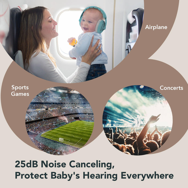 [Australia] - Moonybaby 2-in-1 Baby Ear Protection, Comfortable Headphones, Noise Cancelling, Adjustable Baby Headphones with Stretchy Band Blue 