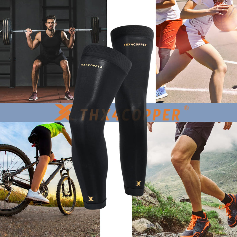 Thx4COPPER Full Leg Compression Sleeves, Anti Slip Long Leg Knee Stabilizer Brace, Knee Thigh Calf Support for Running Basketball Cycling Football, Leg Protection Knee Pain Relief Arthritis Recovery,Men & Women(Pair) X-Small