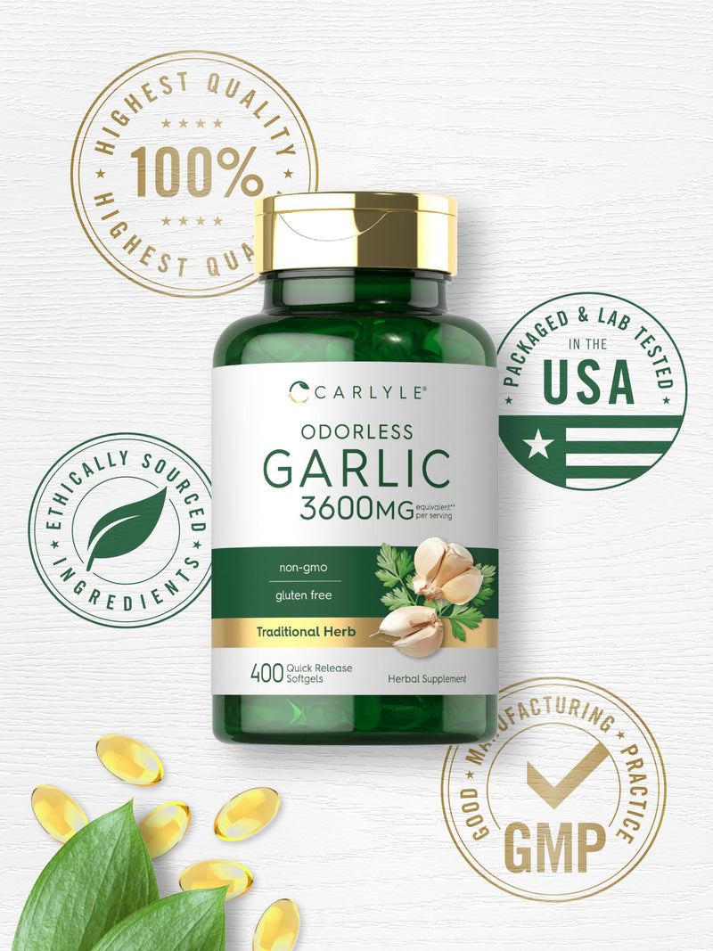 [Australia] - Carlyle Odorless Garlic Softgels 3600 mg | 400 Count | Allium Sativum Bulb | Non GMO, Gluten Free Supplement 
