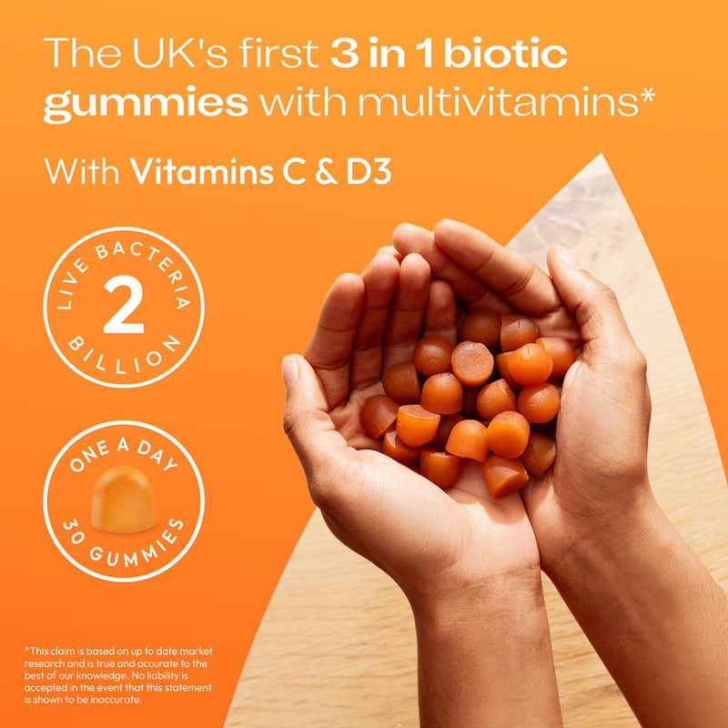 Bio-Kult 3in1 Gut Health Gummies for Adults | 2B CFU + Multivitamins | Orange Flavour | 30 Probiotic Gummies One Size