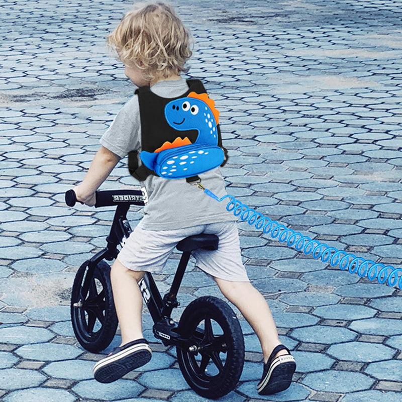 [Australia] - Accmor Toddler Harness Leash with Anti Lost Wrist Link, Cute Dinosaur Kids Harnesses Children Leashes, Baby Walking Harness Keep Child Close Wristband Strap for Boys Travel Black/Blue Spotted Brachiosaurus, Blue Link 
