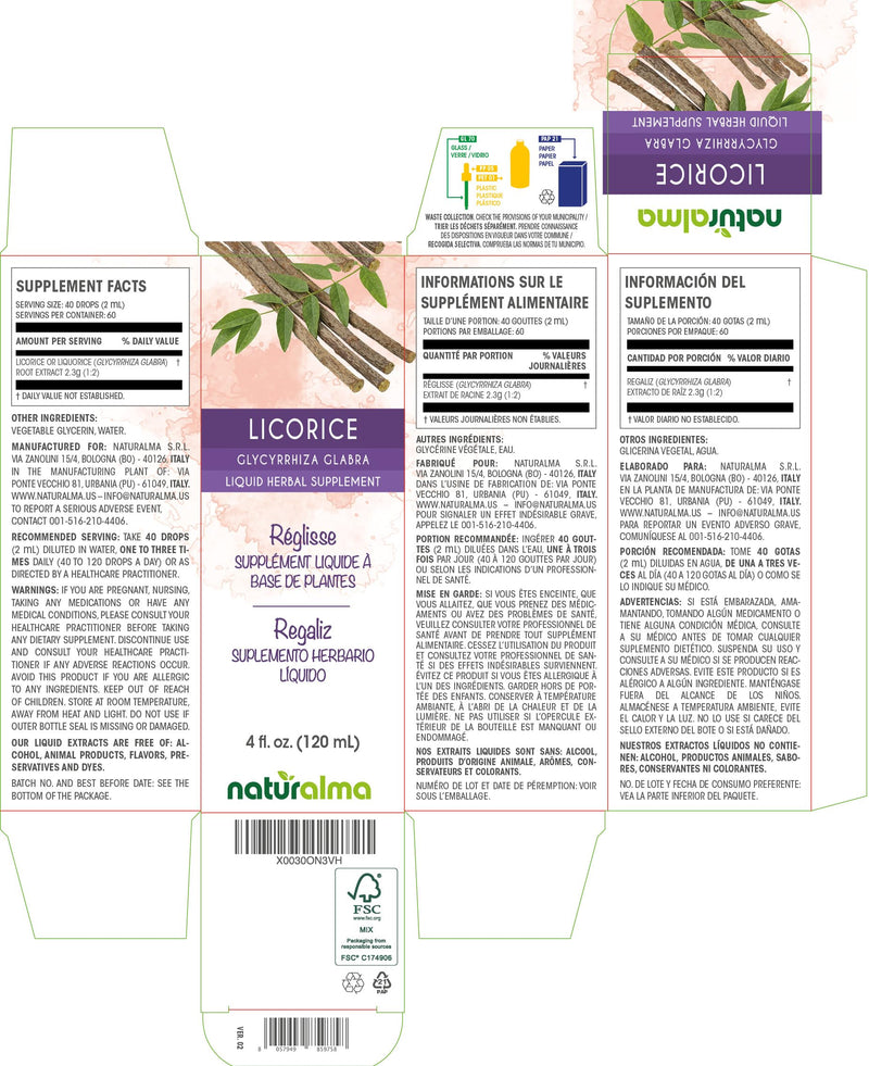 [Australia] - Naturalma Licorice or Liquorice (glycyrrhiza glabra) root Alcohol-free Tincture - 4 fl oz Liquid extract in drops - Herbal supplement - Vegan 4 Fl Oz (Pack of 1) 