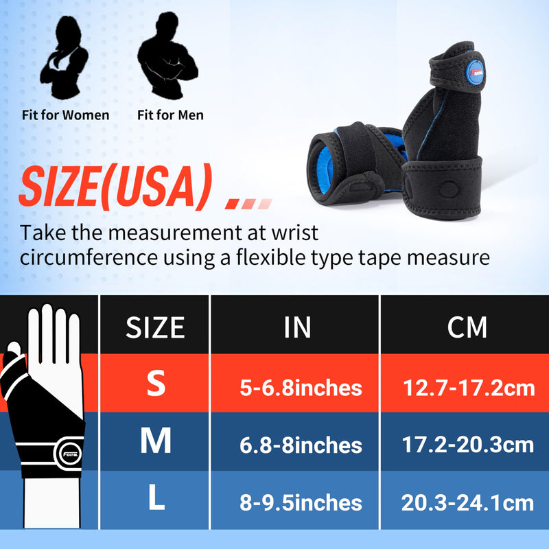 FEATOL 2 Pack Thumb Brace for De Quervains Tenosynovitis, Thumb Splint for CMC Joint Support, Arthritis, Trigger Finger, Sprains, Left & Right, Medium Black Blue