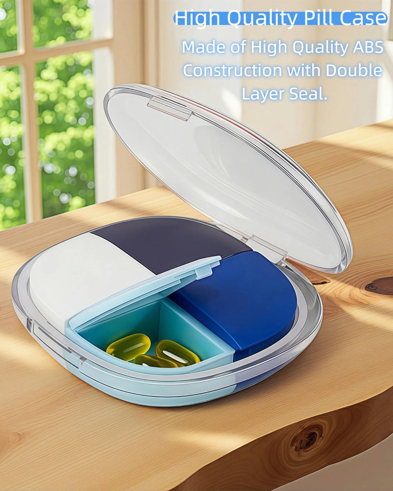 Portable Pill Organizer, Small Pill Case with Pocket 4 Compartments, Travel Pill Box, Pill Container to Hold Vitamin, Fish Oil, Supplement or Jewelry (Blue, 4 Case) Blue