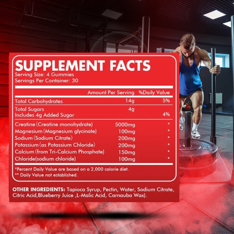 Supplmnt. Creatine Gummies 5000mg 120ct Max Strength Muscle Growth Recovery Supplements for Men & Women Creatine Monohydrate with Magnesium - Vegan Pre Workout Chewable Gummies, 30-Day Supply Strawberry