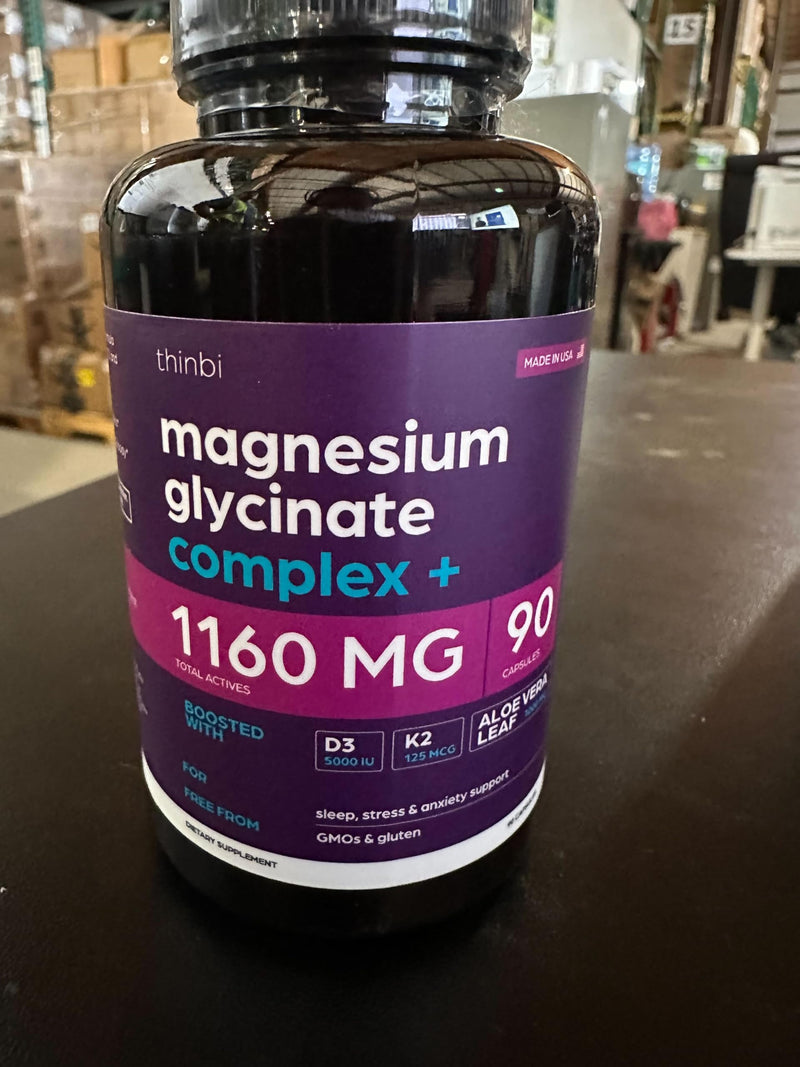 [Australia] - Magnesium Glycinate 1160mg + Aloe Vera, D3 & K2 Complex 90 Capsules - High Absorption, Non-Laxative - Supports Healthy Stress Response, Muscle Function & Healthy Metabolism Chelated Formula 