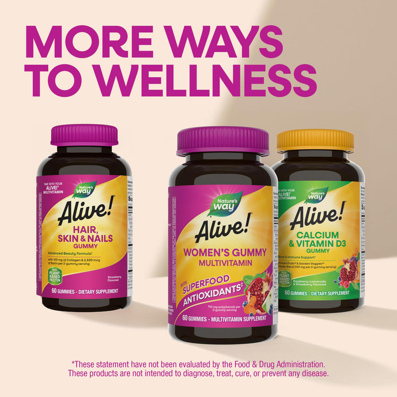 Nature's Way Alive! Women’s Multivitamin Gummy, Vitamins A, C, D3, E, 130ct | Berry Flavored, Daily Chewable Multivitamins for Women, B-Vitamins, Supports Immune, Heart, & Muscle Function* 130 Count (Pack of 1)