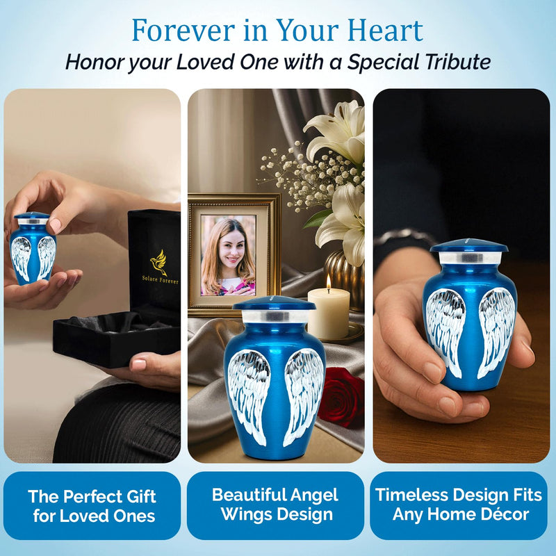 [Australia] - Small Urn for Human Ashes - Mini Keepsake Urn to Honor Loved Ones - Holds 3 Cubic Inches - Memorial Tribute for Mom, Dad, or Someone Special (Blue, Small) Blue 