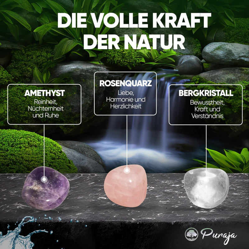 [Australia] - PURAJA basic set for water revitalization | Natural tumbled stones | Premium mixture for gemstone water | Basic mix: rose quartz, amethyst, rock crystal (250g) 250 g (pack of 1) 