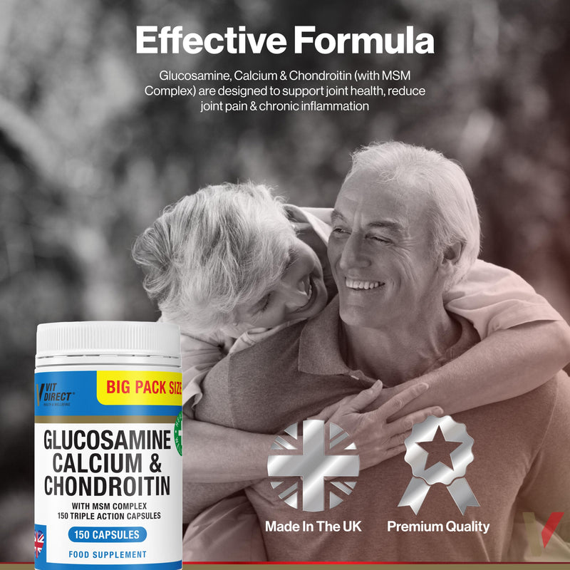 Glucosamine, Calcium & Chondroitin (with MSM Complex) - 120 Triple Action Capsules - Joint Care Supplement - Supports Joint Health - Designed to Reduce Joint Pain