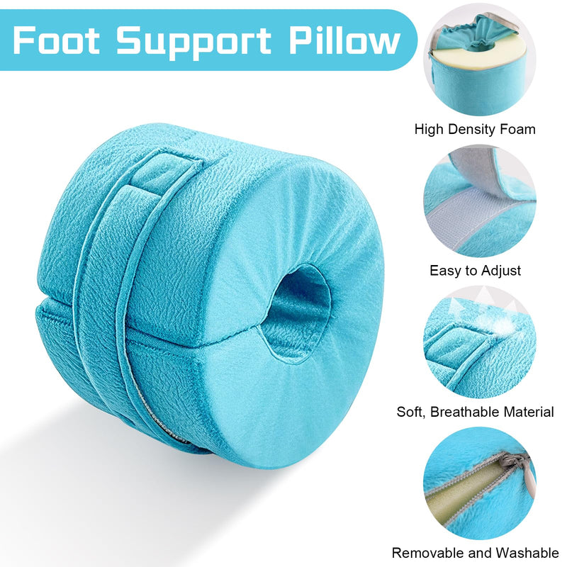 2 PCS Foot Support Pillow, Ankle Foam Cushion with Zipper Removable Cover, Wedge Heel Elevation Pillow for Foot Pressure, Bed Sore Ulcer, Feet Leg Rest and Leg Rest Post Surgery Green