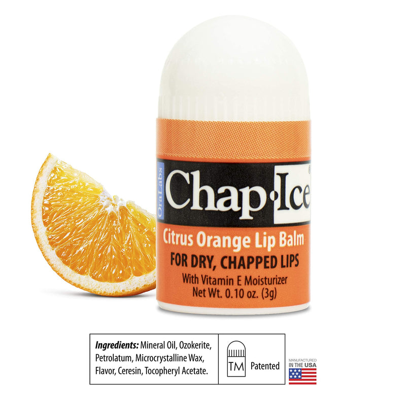 Chap-Ice 12-Count Mini Citrus Orange Lip Balms Fortified with Vitamin E for Dry, Cracked Lips | Made in USA