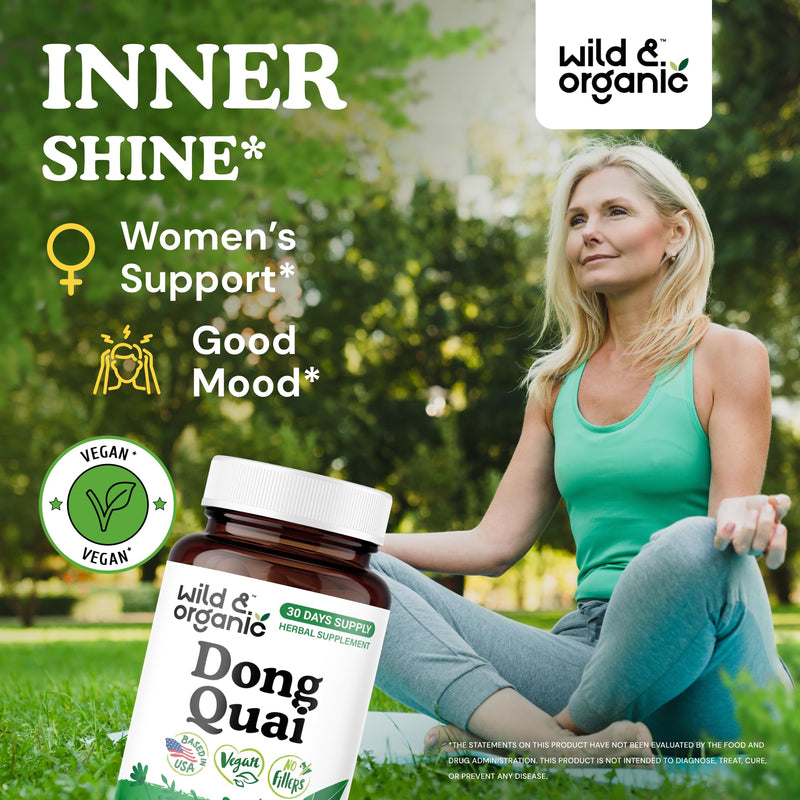 [Australia] - Wild & Organic Dong Quai Capsules for Women - 1000 mg per Serving - Dong Quai Root Supplement - 30-Day Supply - Traditional Angelica Sinensis - Non-GMO, Vegan - 60 Count 