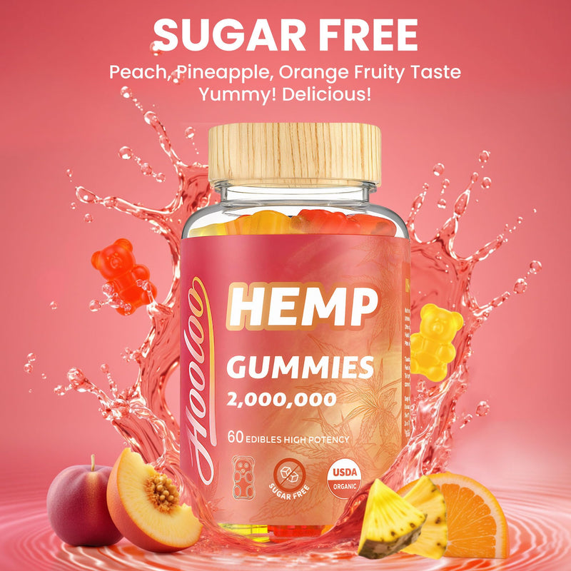 HOOLOO Hemp Gummies for Adult – High Potency 2,000,000, 100% Natural Pure Organic Sugar Free Fruity Hemp Gummies, Made in USA 2,000,000 - 2 Packs