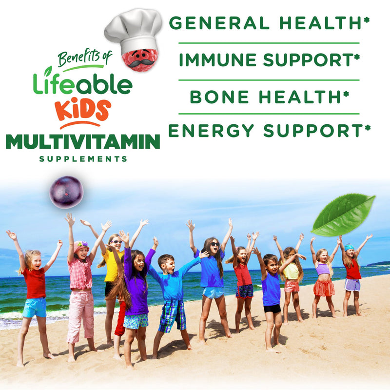 Lifeable Kids Multivitamin Gummies | Great Tasting Multivitamin for Kids | with Vitamins A, C, D, E, B6, B12, Zinc, Biotin, Folic Acid, Iodine, Niacin | for Overall Body Health | 90 Gummies
