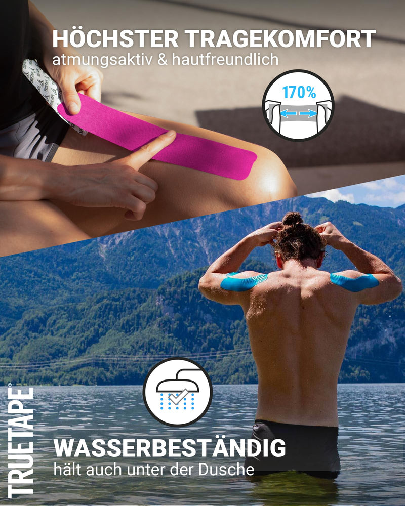 [Australia] - TRUETAPE® Kinesiotape - BASIC Uncut Duo - 2x rolls (5 m x 5 cm) uncut - Waterproof & Elastic Kinesiology Tape - Physiotape with strong adhesive power for everyday life & sports - Blue & Pink Blue + Pink 
