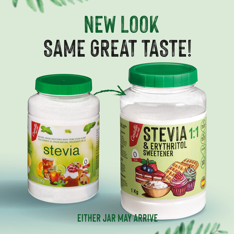 [Australia] - Stevia + erythritol 1:1 sweetener | 1g = 1g sugar | 100% Natural Sugar Substitute - 0 Calories - 0 Glycemic Index - Keto and Paleo - 0 Net Carbs - No GMO - Castello since 1907-1 kg 