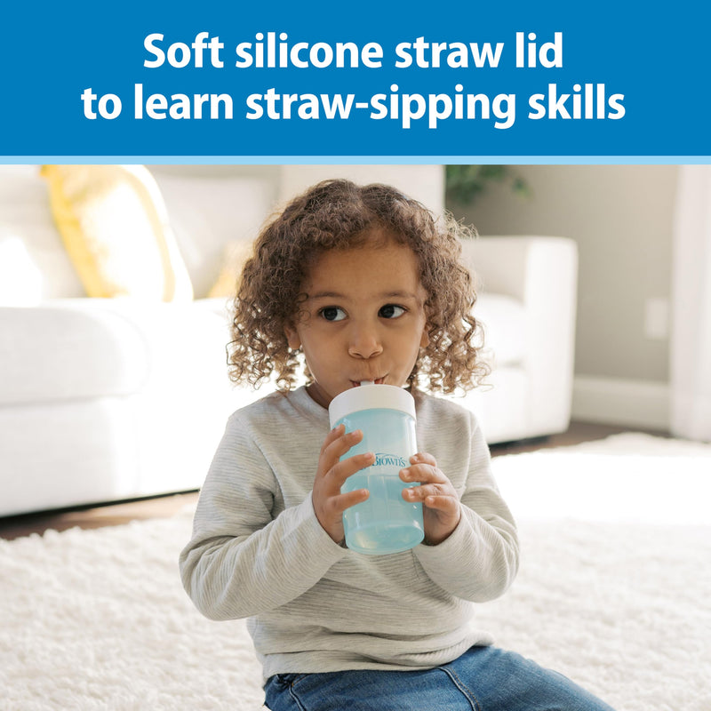 [Australia] - Dr. Brown's Milestones Straw to 360¬∞ Cup Set, Convertible Toddler Training Cup Set with Interchangeable Silicone Straw and 360 Degree Cup Lids, Blue Ocean, 10 oz/300 mL, BPA Free, 9m+, 2 Pack 