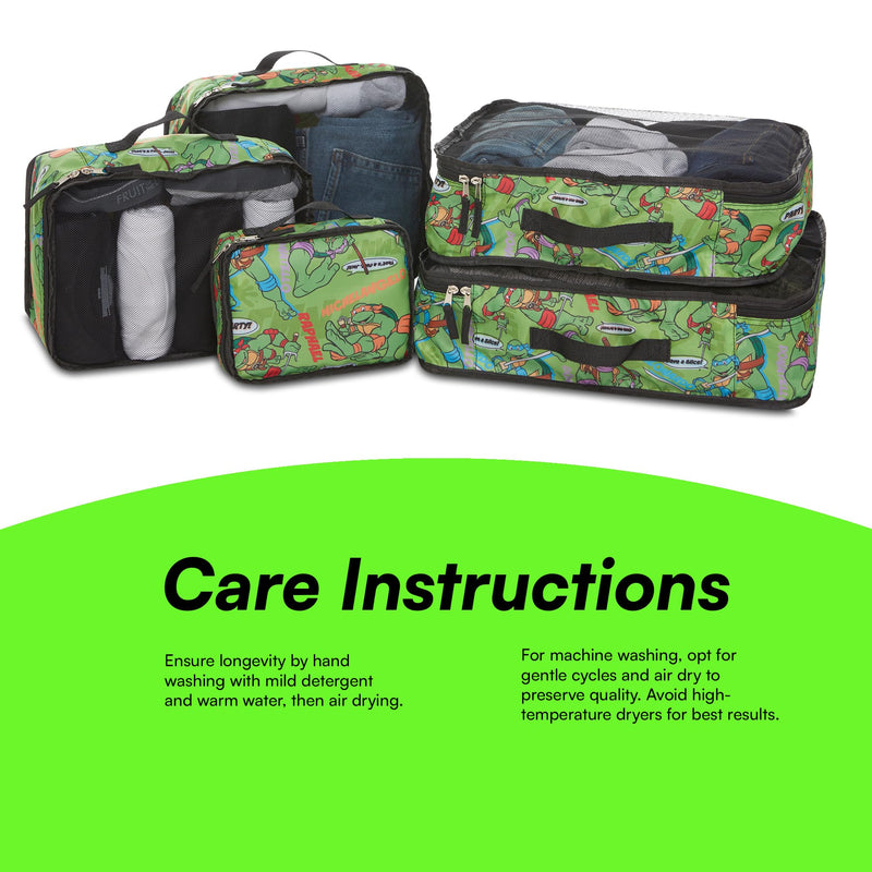 Teenage Mutant Ninja Turtles Packing Cubes - Leonardo, Raphael, Donatello, Michelangelo - TMNT 5 Piece Travel Luggage Organizer Set for Kids Teens Adults