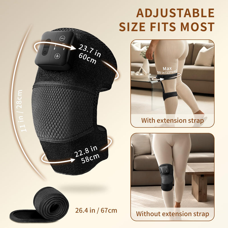 Nekteck Knee Massager with Heat - Cordless Heated Knee Brace with Vibration for Pain Relief, Rechargeable Knee Heating Pad with 5 Heat Levels and 3 Massage Mode, Ideal Gift for Mom Dad Matte Black