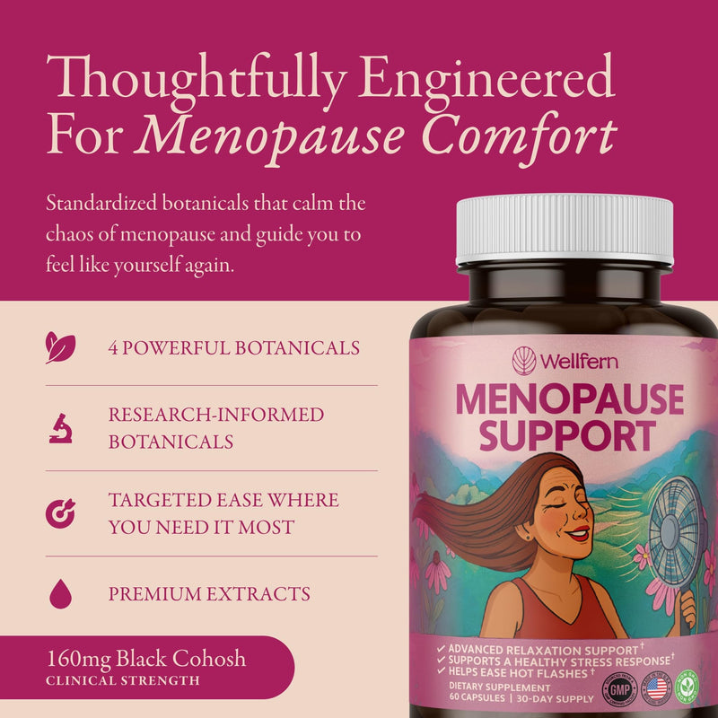 Menopause Supplements For Women | Natural Menopause Relief & Hot Flash Relief | Perimenopause Vitamins | Hormone-Free, Night Sweats & Sleep Support | Wellfern