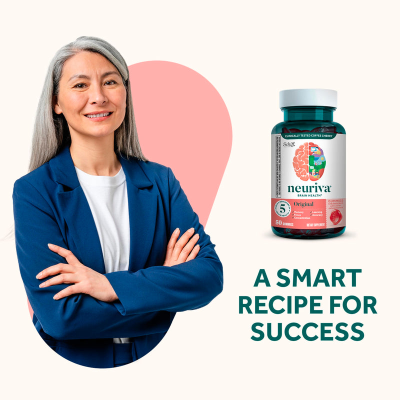 NEURIVA Original Brain Supplements for Memory and Focus, Clinically Tested Nootropics Phosphatidylserine and Neurofactor, Caffeine Free, 50ct Strawberry Gummies | Brain Supplements for Memory and Focus, Phosphatidylserine, Neurofactor, Decaffeinated No...