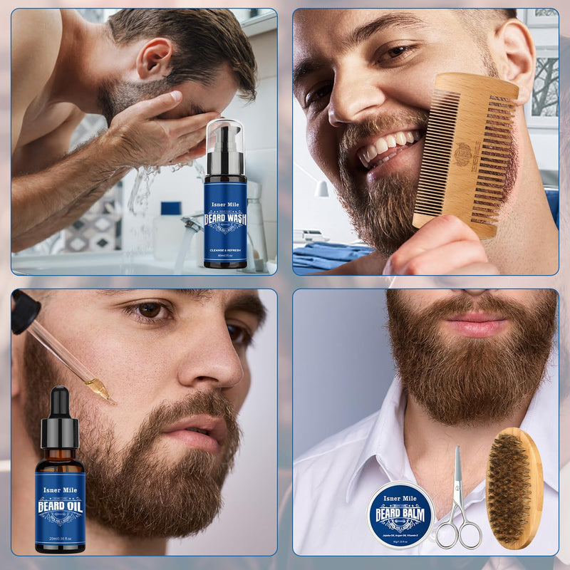 [Australia] - Beard care set for men - beard growth kit with beard oil, beard brush, beard balm, beard comb, beard wash, beard scissors, gifts for men dad argan oil 