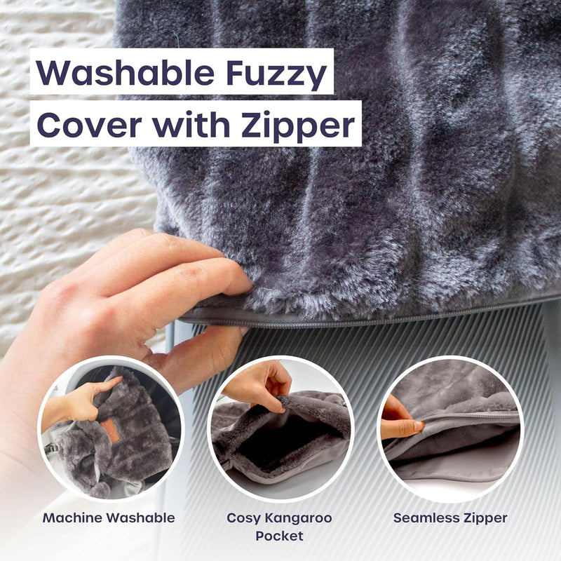 [Australia] - 3.5L Hot Water Bottle with Zipper and Handbag - Gray Hot Water Bottle XXL with Faux Fur Cover for Pain Relief - Washable Hot Water Bottle for Hot and Cold Compresses Gray Huggable - 3.5L 