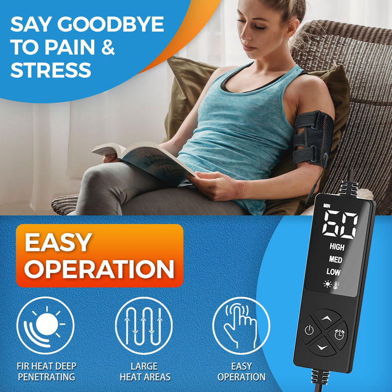 sticro Upper Arm Heating Pad for Bicep Tendonitis Pain Relief, Heated Arm Wrap for Biceps & Triceps Muscle Strains, Adjustable Bicep Brace with 3 Heat & 5 Timers Settings for Men/Women (S/M) Small/Medium Black