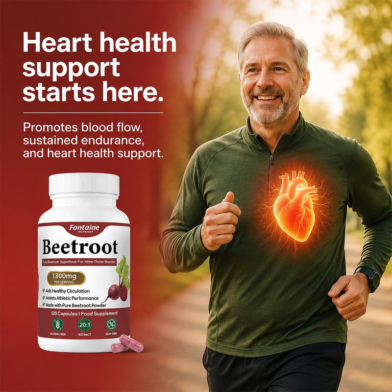 Beet Root Capsules with Beetroot Powder Extract, Nitric Oxide Booster Supplement, Plant Based Formula for Energy Routine and Immune and Digestive, Boost Vitality, Pure, Non-GMO, 120 Capsules