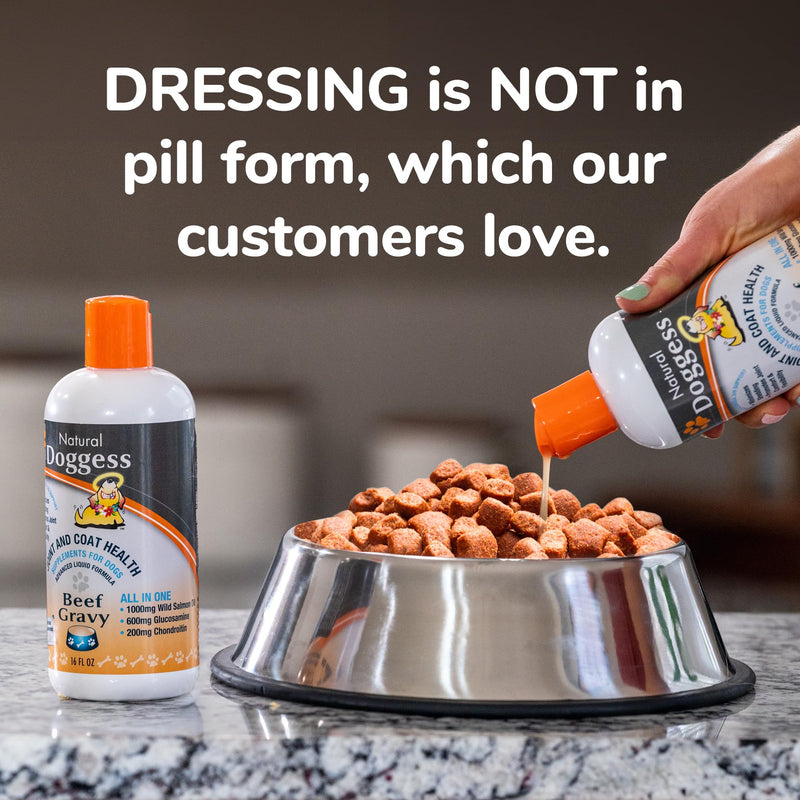Dressing Best Hip and Joint Supplement for Dogs, Glucosamine & Chondroitin/Joint Health/Salmon Oil for Dogs Skin and Coat Health, Delicious Beef Gravy Flavor - 16 Oz Pack of 1 16 ounce Liquid Beef Gravy Supplement - PawsPlanet Australia