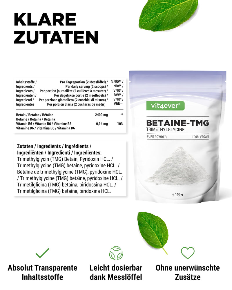 [Australia] - Betaine (TMG) - 150 g - Betaine from sugar beet - 99% purity - Trimethylglycine - High dosage - Vegan 