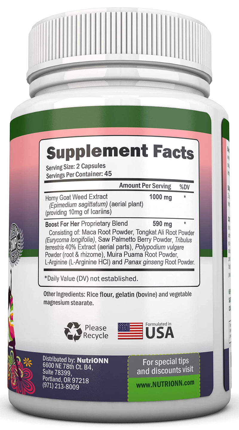 [Australia] - Boost For Her Libido Booster For Women – Activates & Enhances Libido - Mood & Desire Boost - Non-GMO - All Natural Herbal Aphrodisiac - With Horny Goat Weed, Tongkat Ali, Maca & Tribulus - 90 Capsules 
