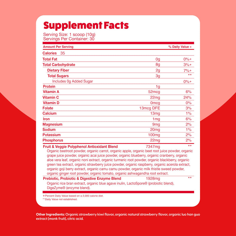 Feel Great Organic Superfood Reds Powder Packed with Beet Root Powder | Digestive Support Including Bloating Relief | Fruit and Veggie Polyphenols Supplement. Superfood Very Berry Reds Powder