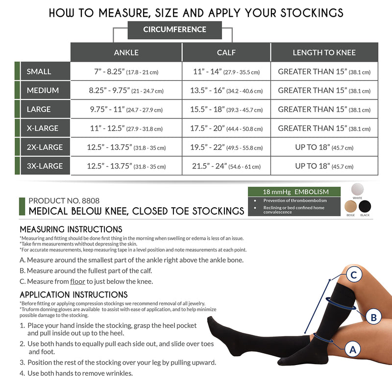 [Australia] - Truform Surgical Stockings, 18 mmHg Compression for Men and Women, Knee High Length, Closed Toe, Black, Medium Medium (1 Pair) 