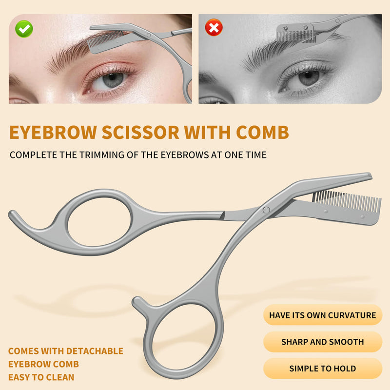 [Australia] - Tweezers for Women Facial Hair, 4 in 1 Eyebrow Kit with Tweezers, Eyebrow Trimmer Scissors, Razor, Style Leather Travel Case, Hair Plucking Daily Beauty Tools 