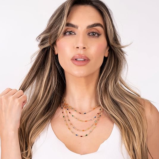 [Australia] - Barzel 18K Gold Plated 18 Inch Gold and Multi Color Crystal Baguette Necklace 