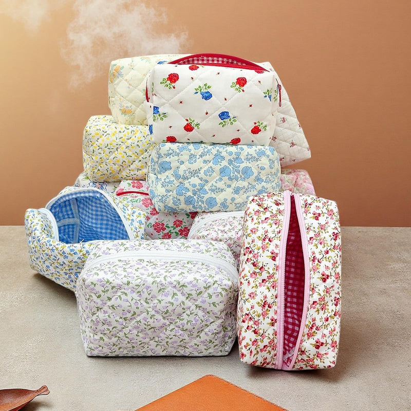12 PCS Cotton Quilted Makeup Bags Bulk with Zipper-Graduation Gifts Floral Bridesmaid Gifts Cosmetic Makeup Pouch Birthday Gifts for Women/Mothers Day/Teacher Appreciation Gift (12 Pack) 12 PACK