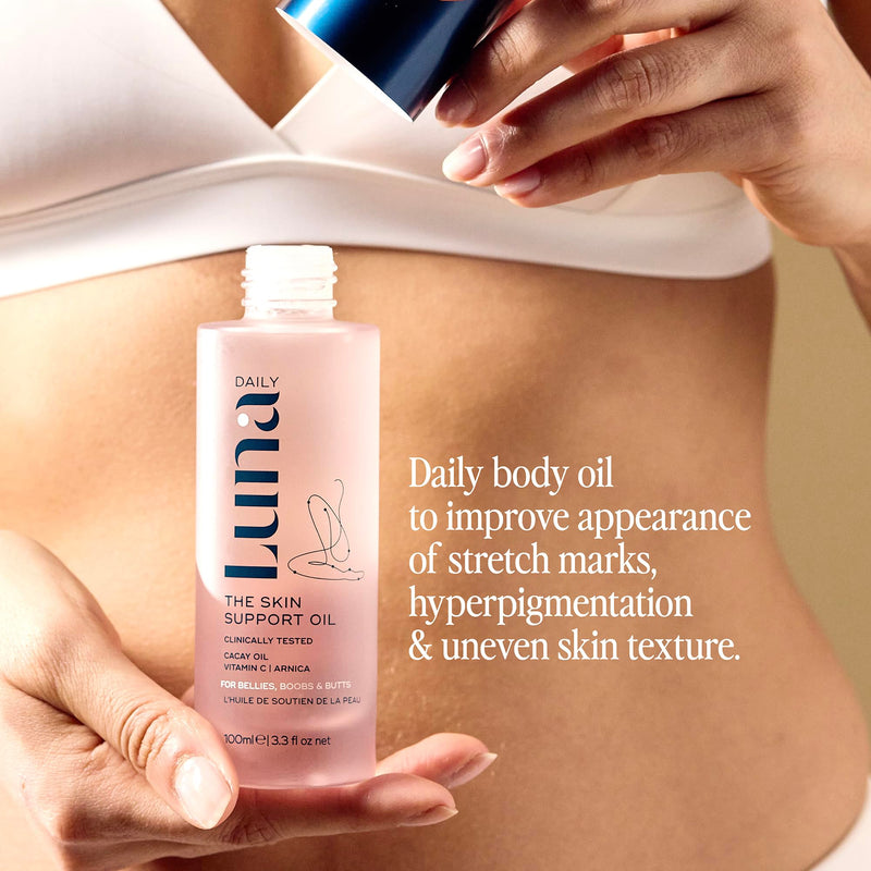 [Australia] - Luna Daily Stretch Mark Body Oil | Hydrating Treatment for Scars, Discoloration & Uneven Skin Texture | Vitamin C & Coconut Oil Nourish Dry Skin | Clinically Proven, Pregnancy Safe for Women, 300ml 